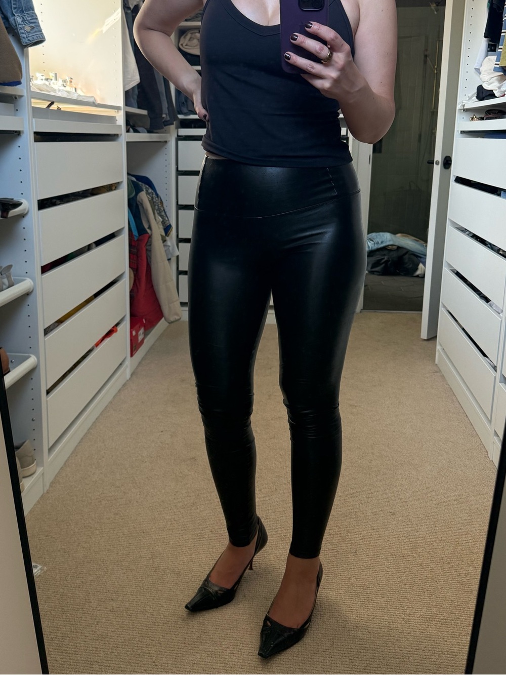 Aritzia Black Faux Leather High-Rise Leggings